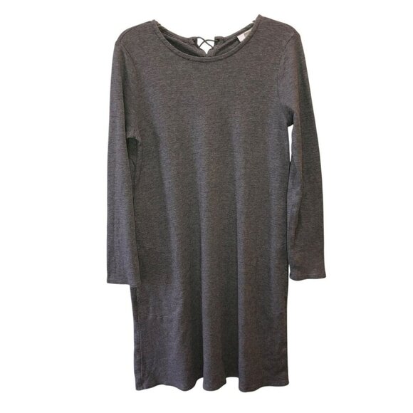 J Jill Womens Medium Gray Long Sleeve Pockets Lace Up Back Knit Dress Size M - Picture 2 of 10
